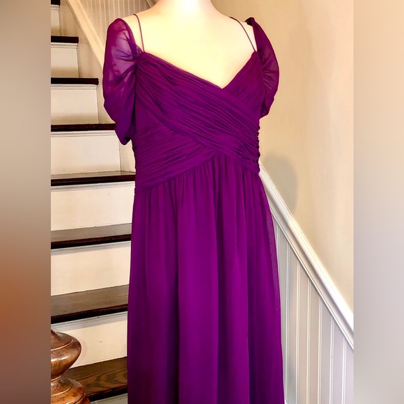 RALPH LAUREN Violet Maxi Dress w Criss Cross Draping Sheer Sleeves & Straps NWT - Picture 10 of 12